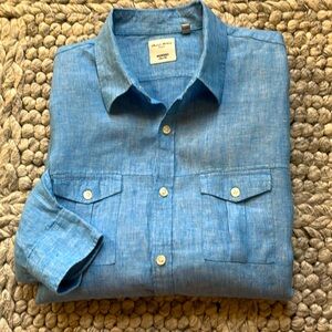Baird McNutt Murano blue linen slim fit shirt